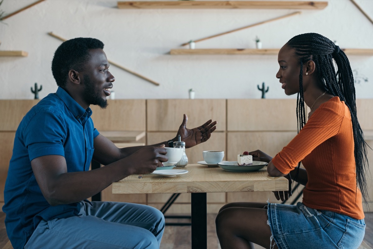 couple talking on a first date with each other husband mistakes