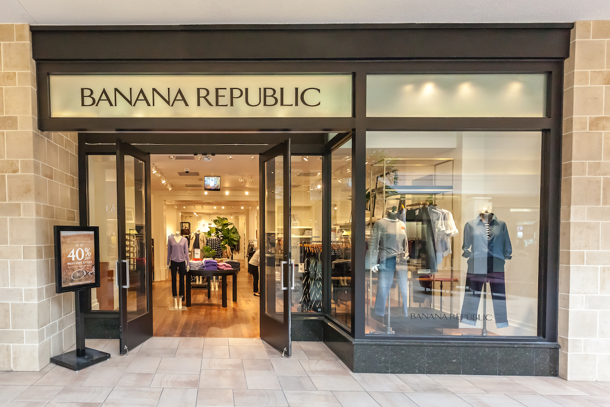 Banana Republic storefront in Bayview Village Shopping Centre. Banana Republic is a retailer operated by Gap, an American clothing and accessories retailer.