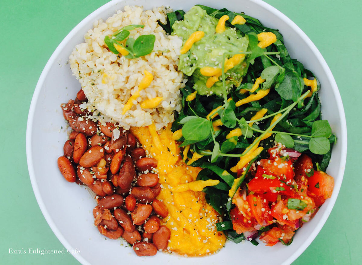 raw food bowl with vegetables and rice