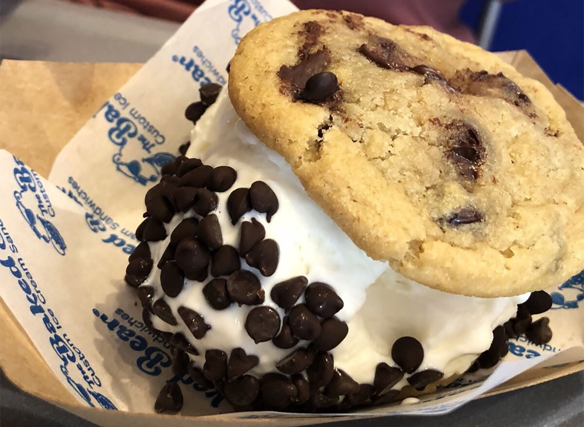 closeup of ice cream cookie sandwich