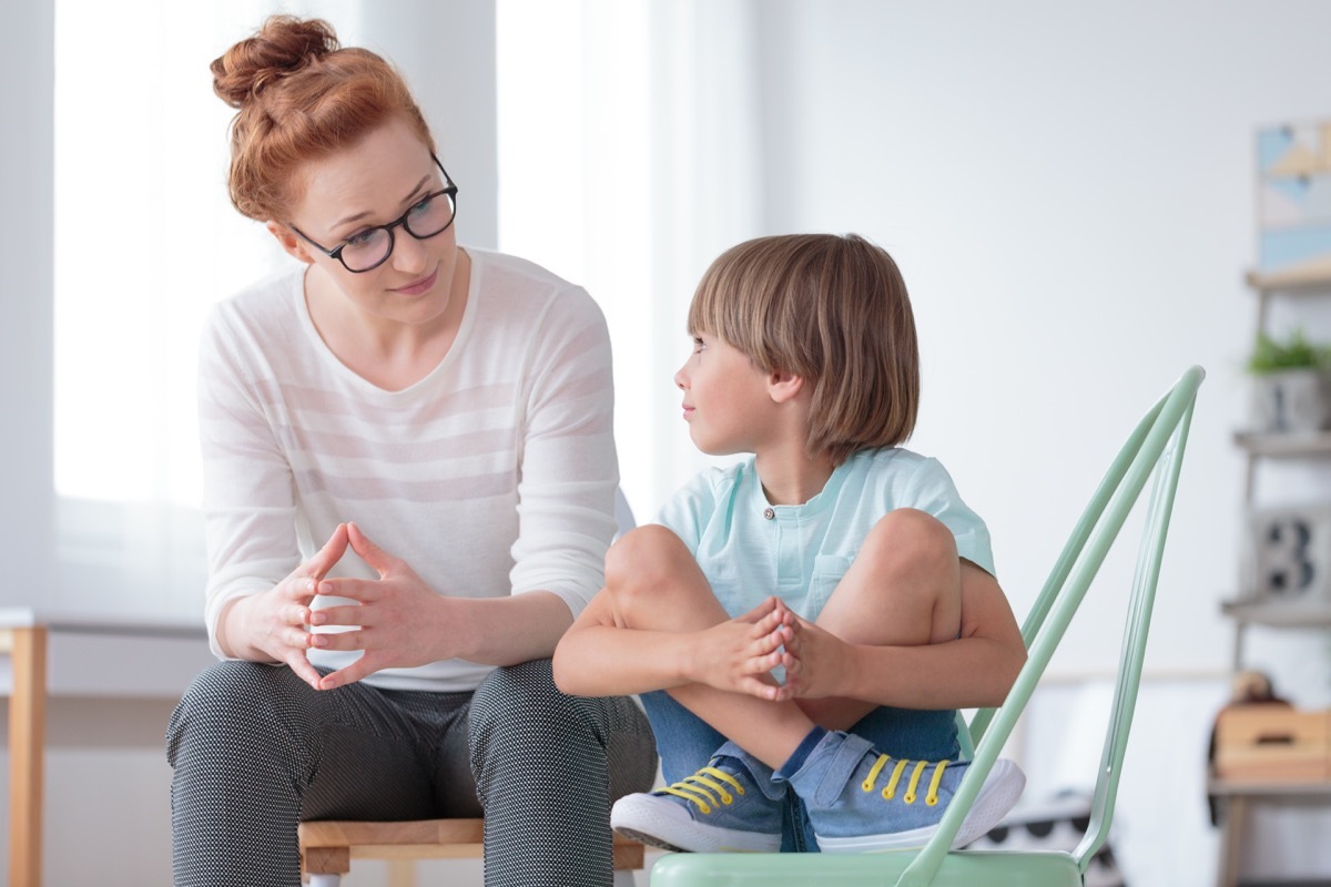 Woman talking with child