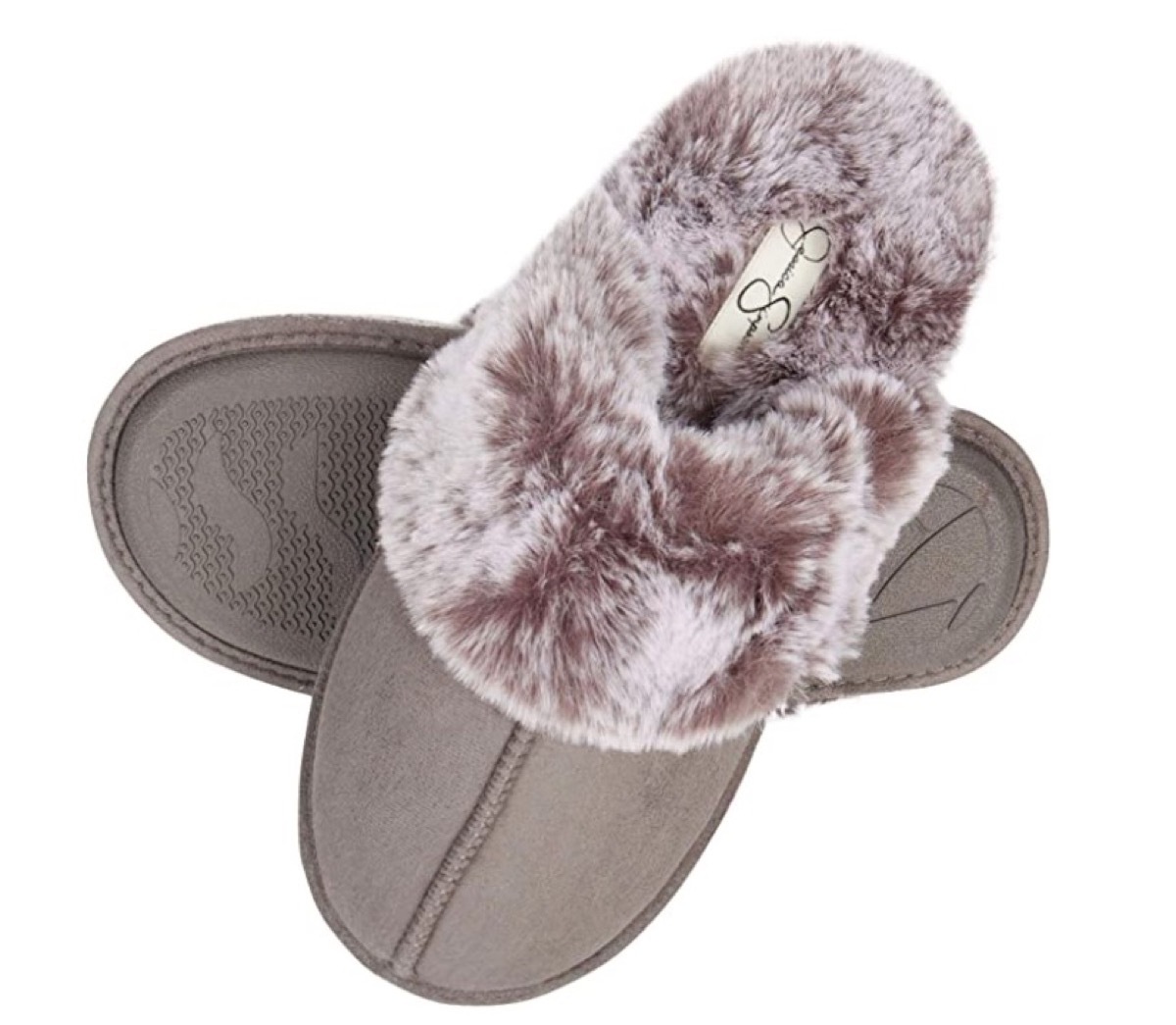 gray slippers with faux fur lining