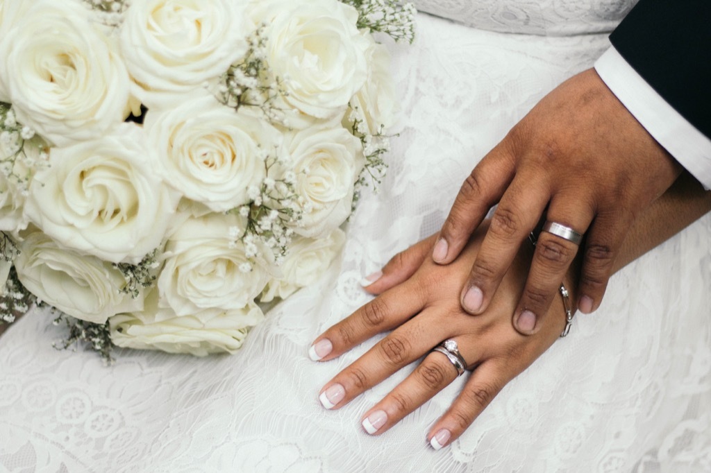 bride and groom hands with wedding rings this is the age most people get married in every US state