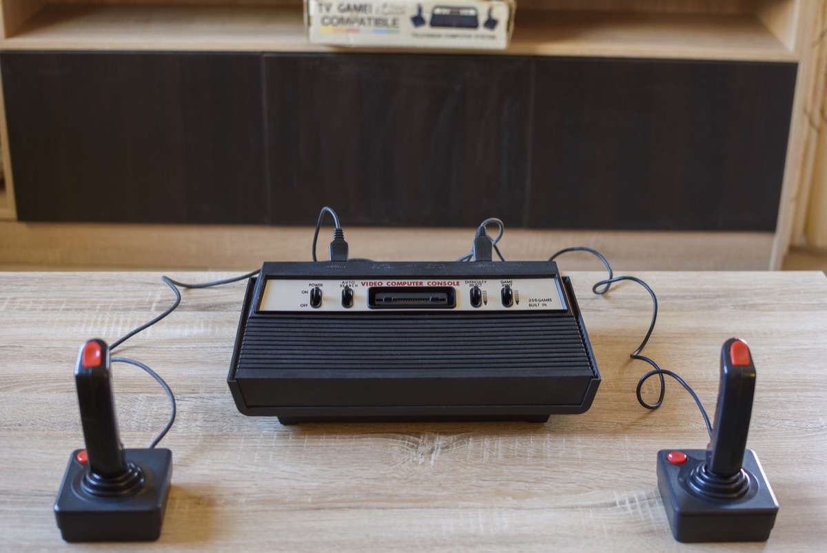 The historical Atari 2600 Video Computer System running at 1.19 MHz with 128 bytes rom. This home video game console by Atari INC has become the status symbol of retro video gaming. - Image