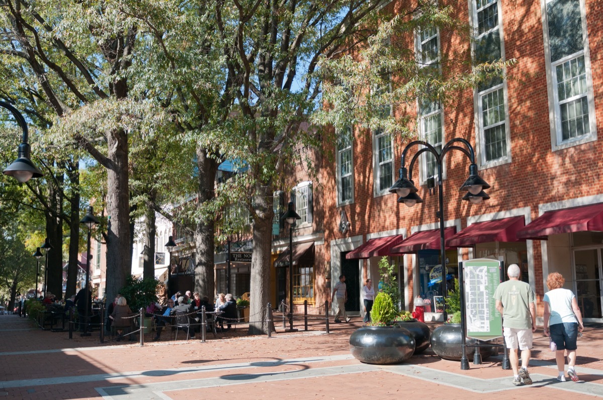 Main street in downtown Charlottesville, Virginia.