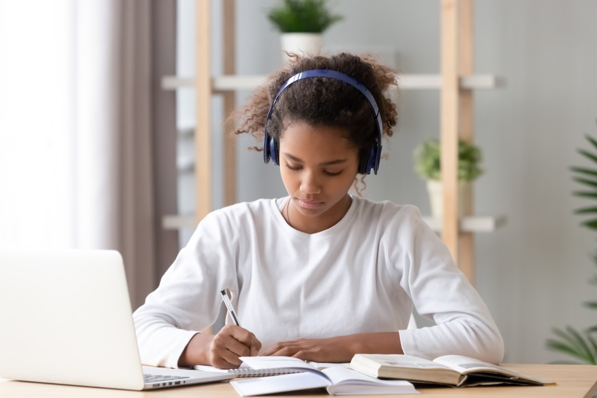 Girl taking an online class