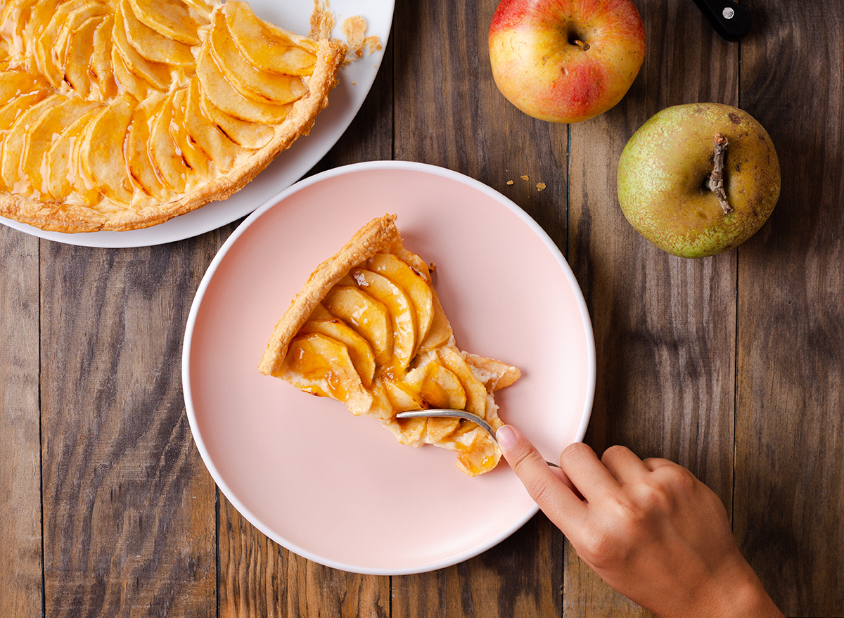 eating apple dessert