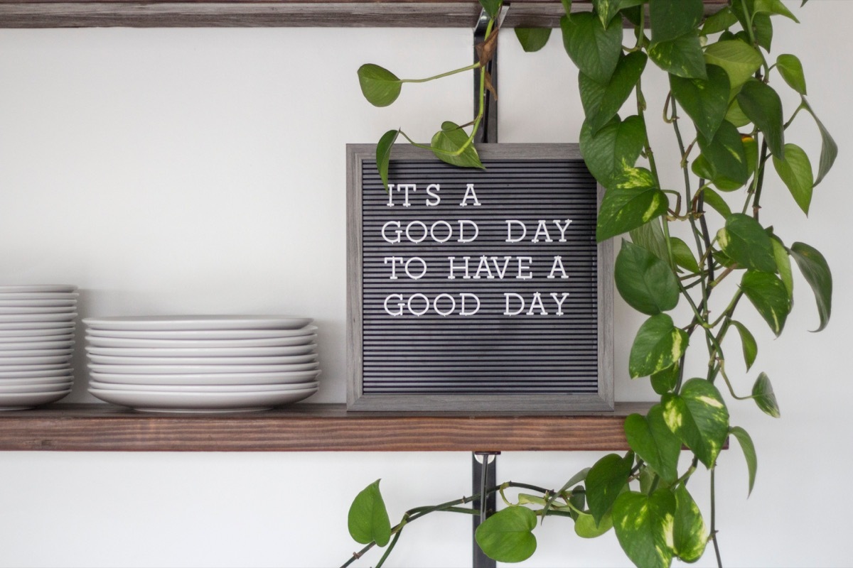 letter board on shelf in home