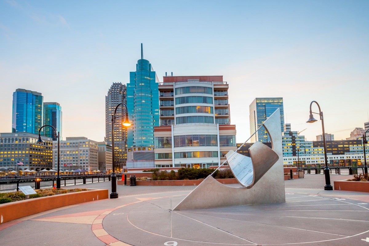 buildings next to the Hudson River and in the Waterfront Walkway in Jersey City, New Jersey