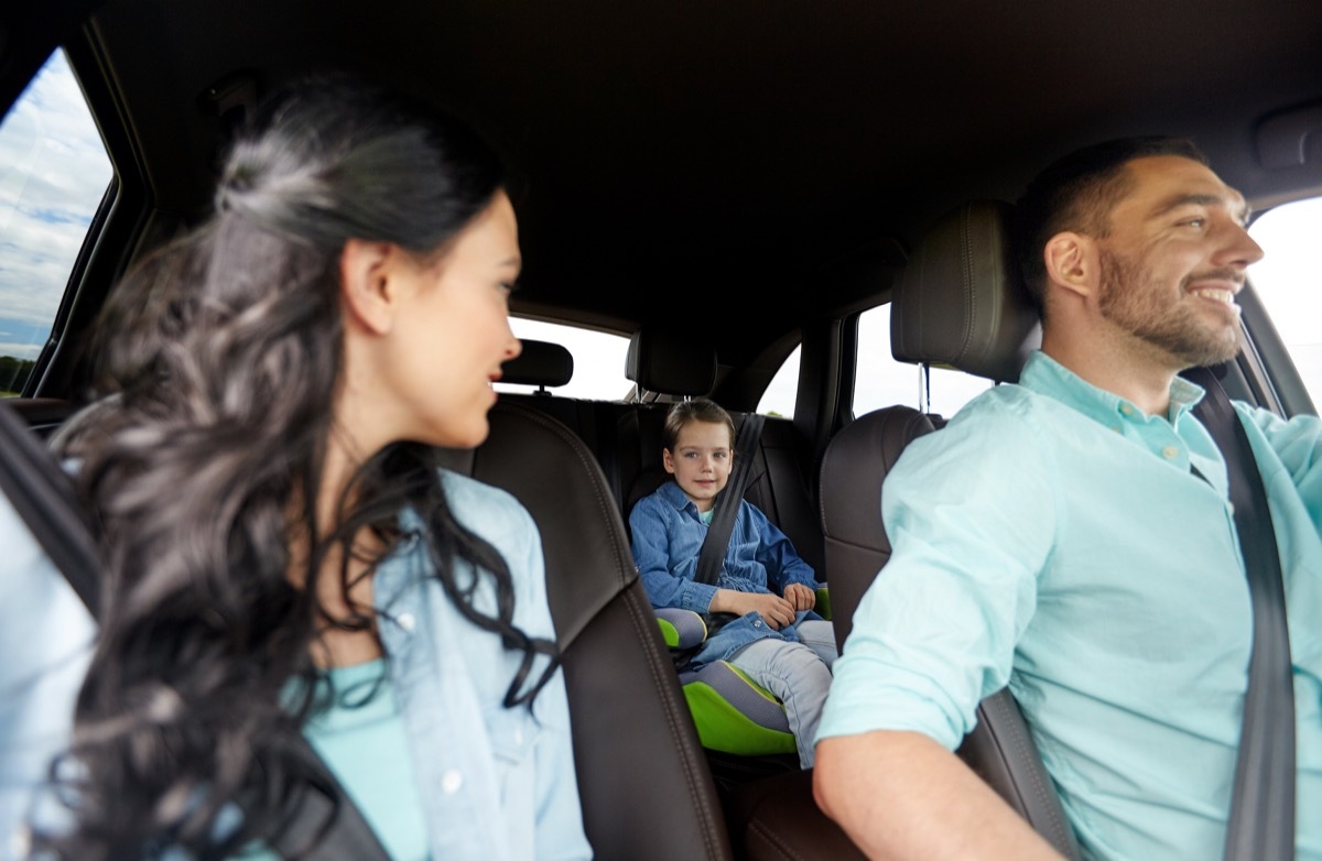 Family driving in car