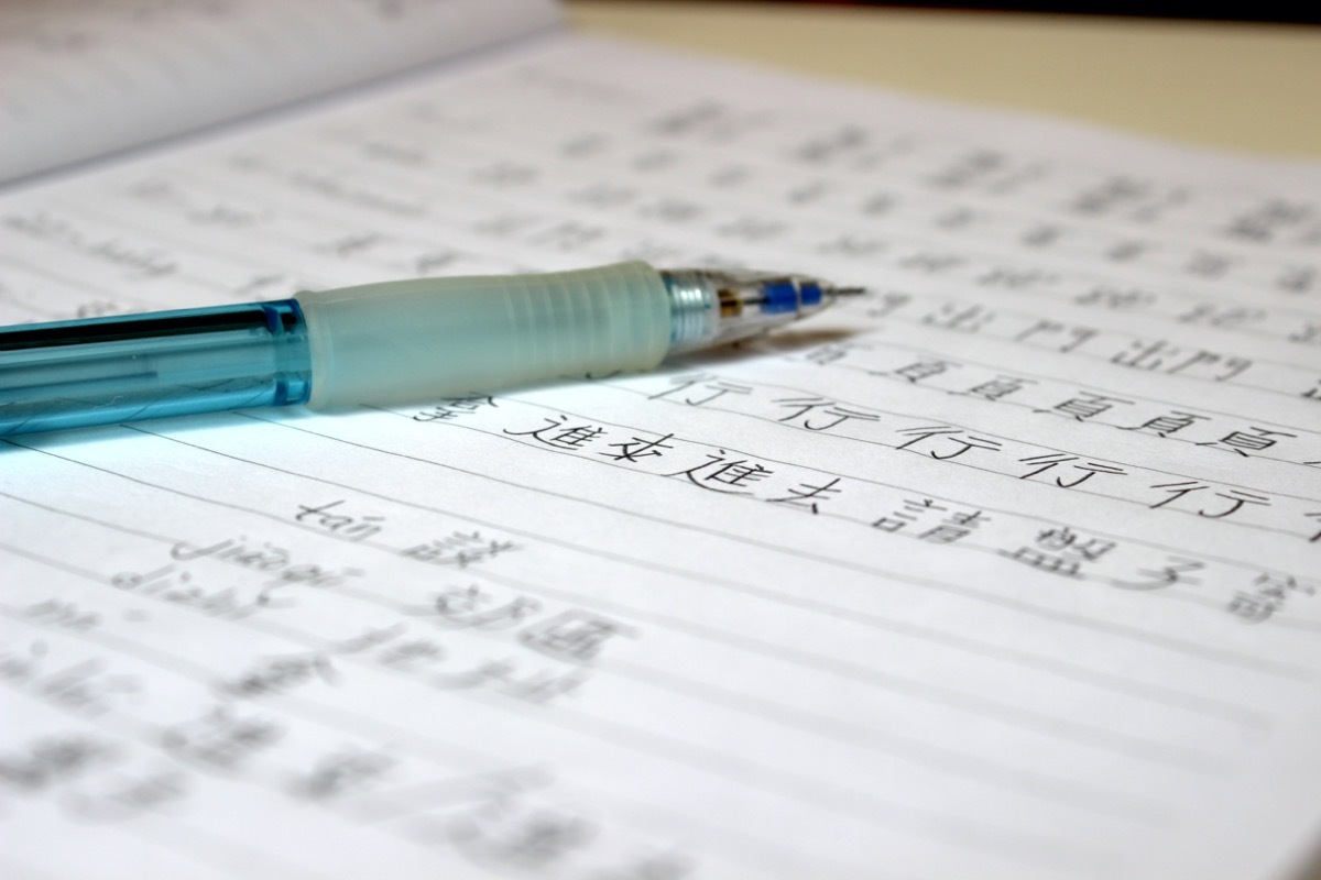 Mandarin Chinese written in notebook; one of the hardest languages to learn