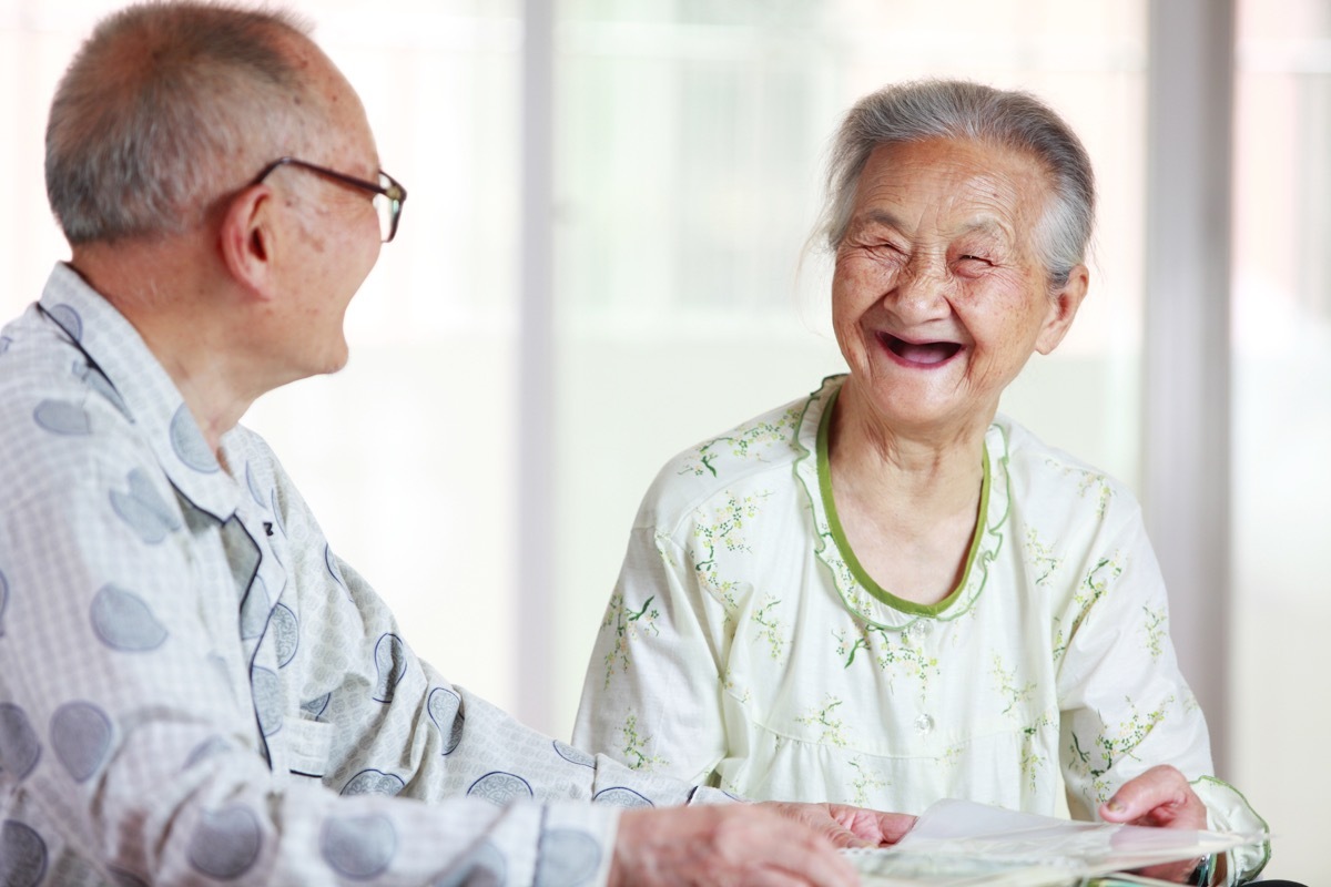 Older couple happy talking