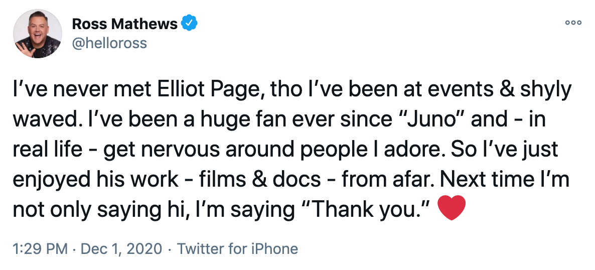 Ross Mathews tweet about Elliot Page