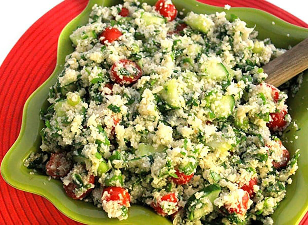 bowl of cauliflower tabbouleh