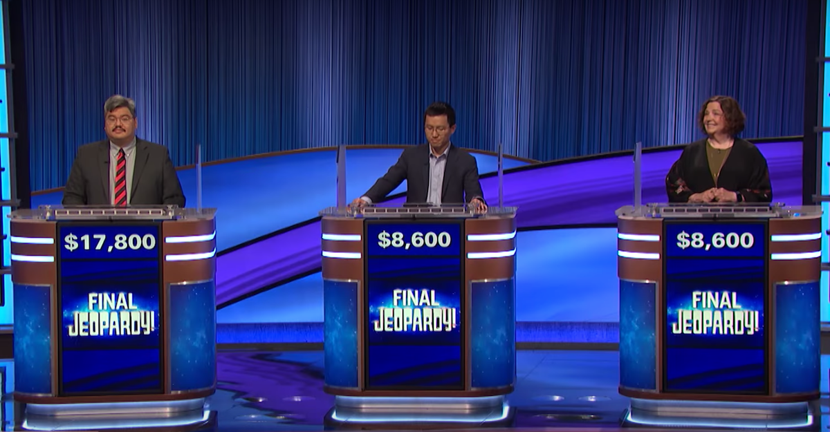 Contestants during Final Jeopardy! on September 14, 2022