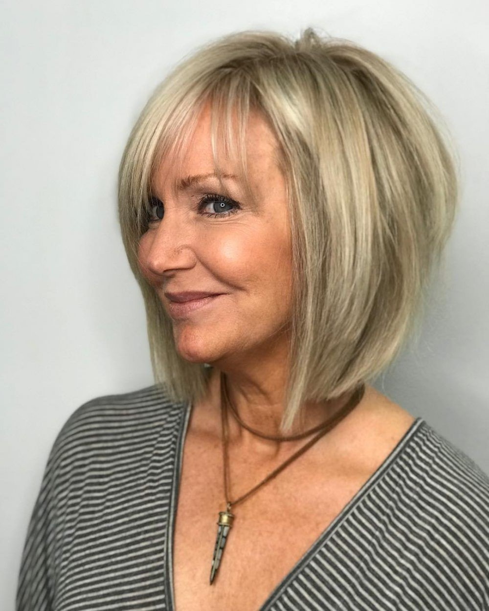 Blond balayage bob with angled layers | Short Hairstyles For Women Over 50 | Her Beauty