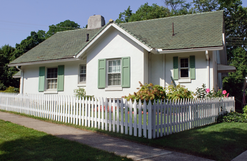 house with bushes