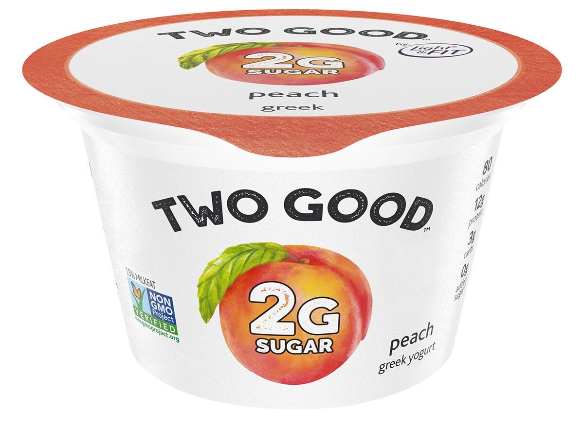 Two good peach flavored greek yogurt with 2 grams of sugar