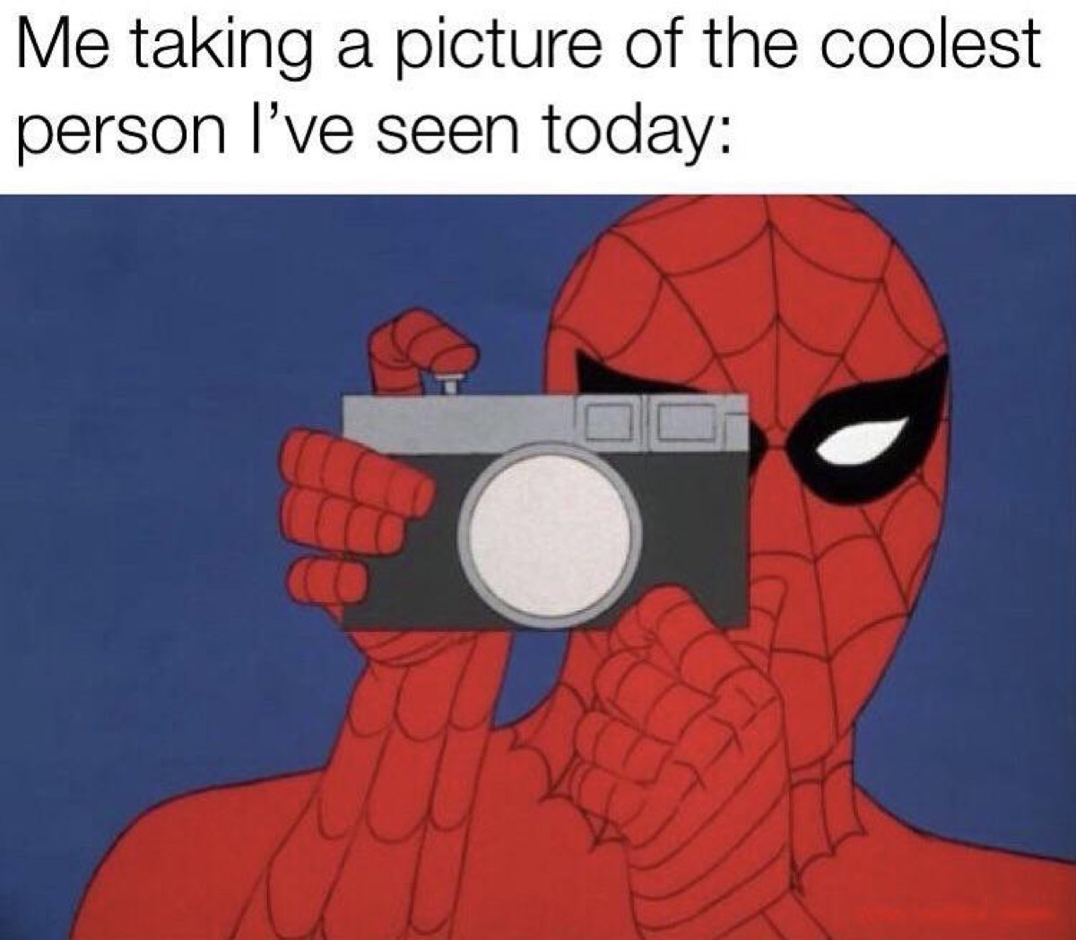 Cartoon Spider-Man taking a photo with the caption, 