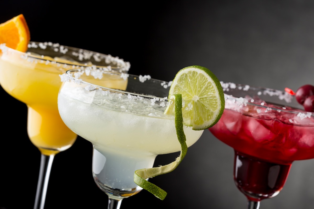 three margaritas, lime, cherry, orange