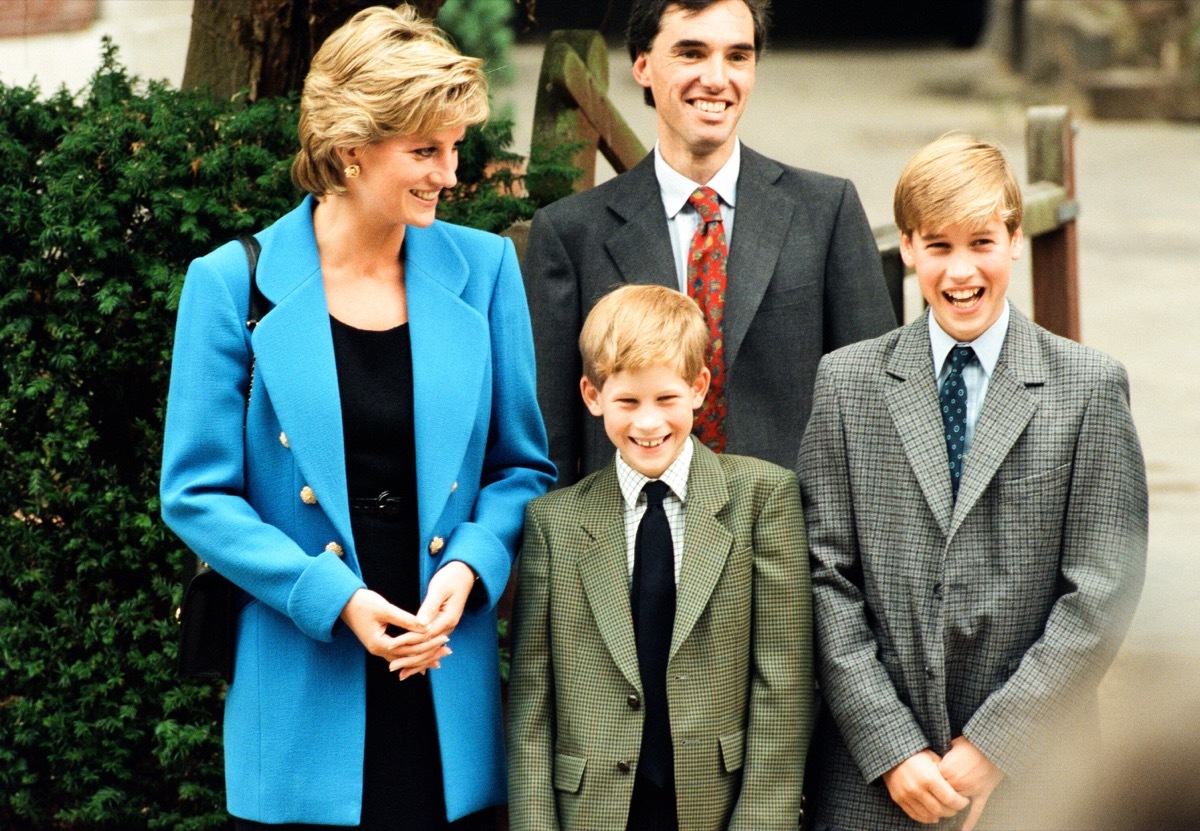 Prince William (right) poses at a photocall with his mother Diana, Princess of Wales and his brother Prince Harry before his first day at Eton College Public School in 1995, surprising prince William fact