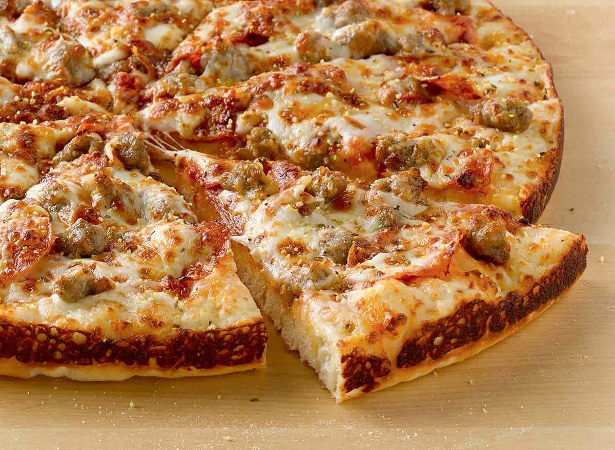 pepperoni sausage six cheese pizza