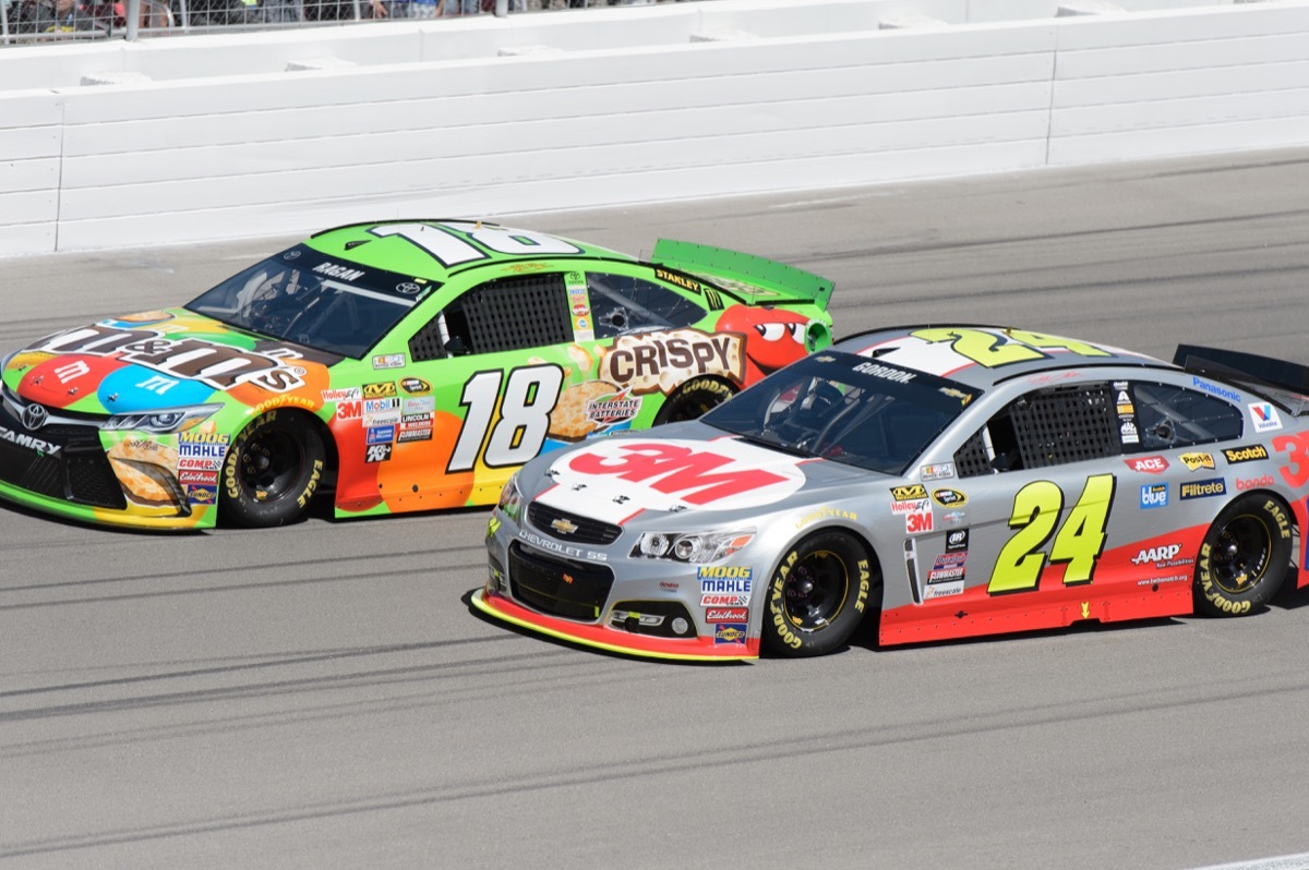 two nascar cars on the race track