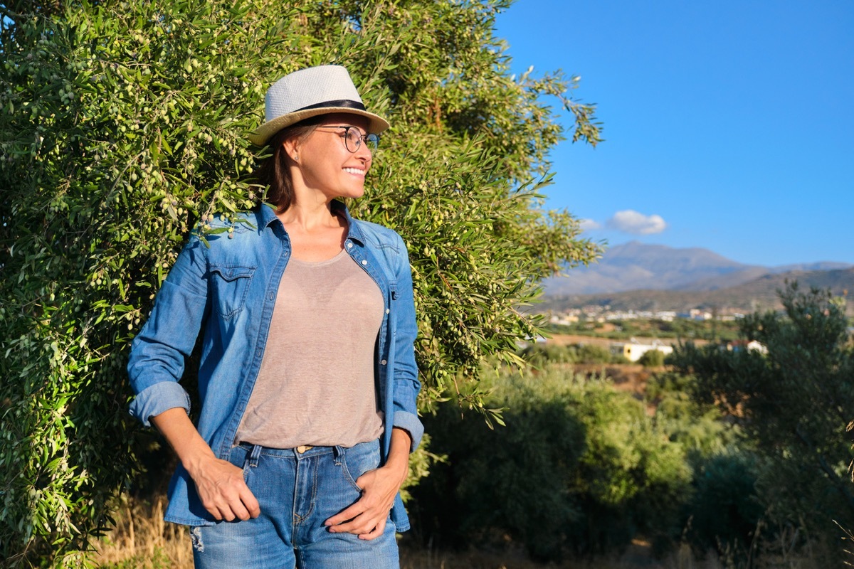 mature woman wearing denim on denim