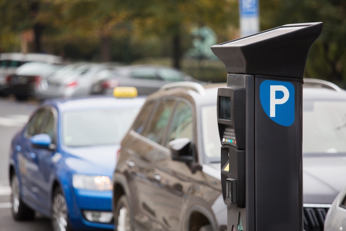 Parking machine with solar panel in the city street