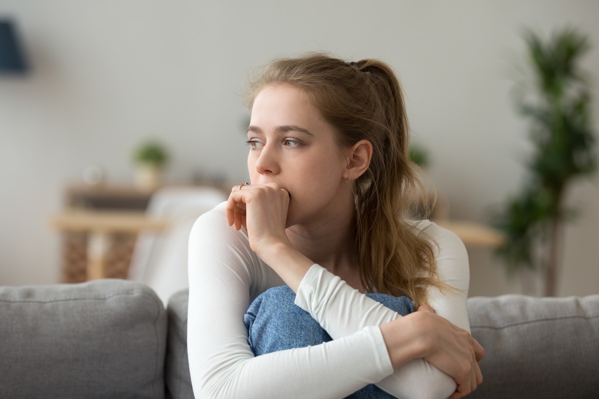 headshot of anxious woman