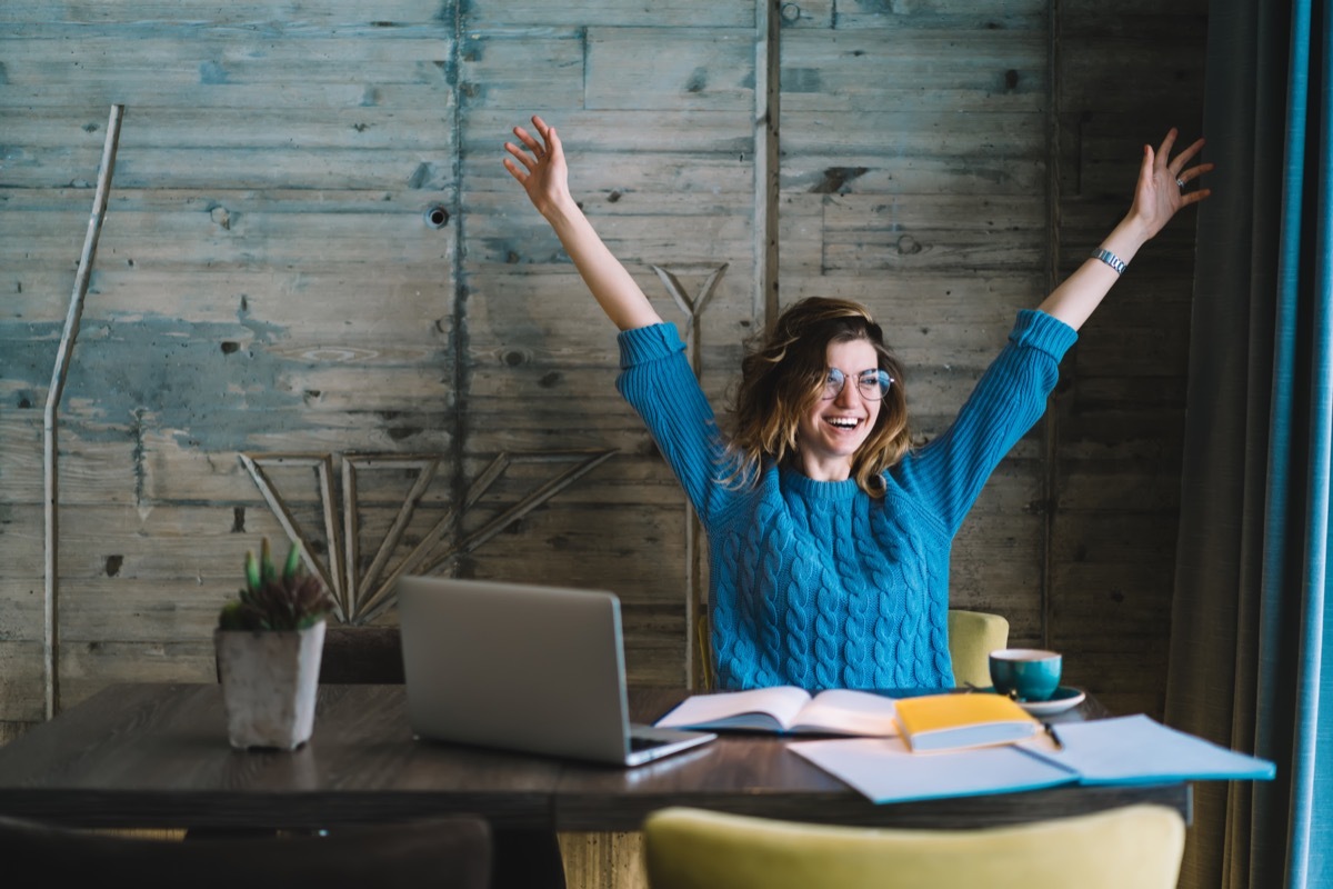 Woman Celebrating after Finishing a Task