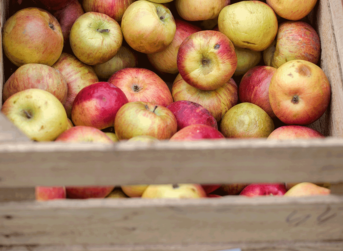 organic apples in wooden box