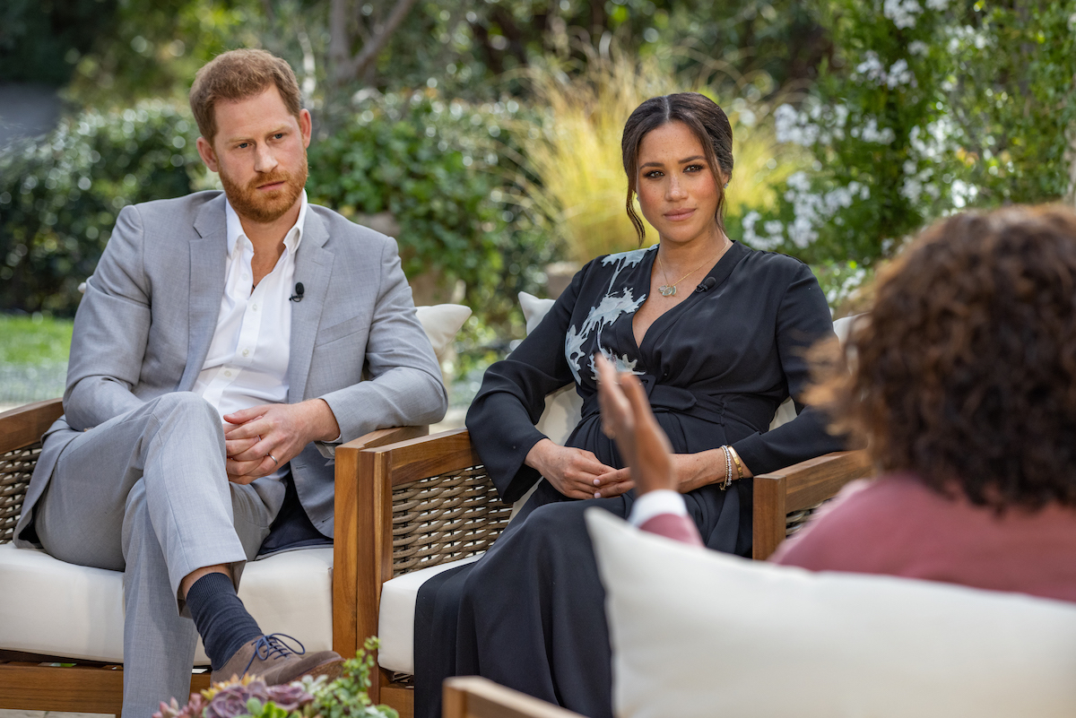 Oprah Winfrey interviews Prince Harry and Meghan Markle on A CBS Primetime Special premiering on CBS on March 7, 2021. 