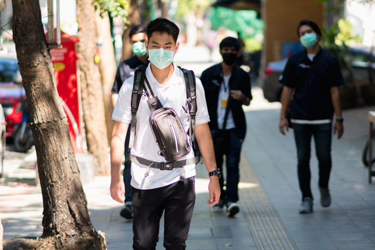 People wearing masks outside