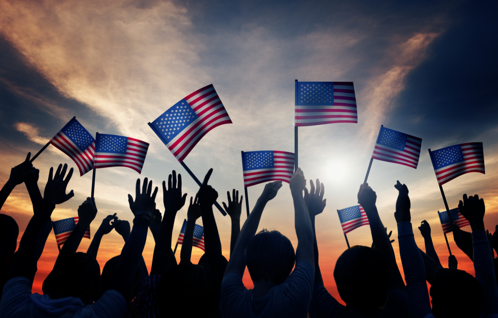 American Flags in Crowd