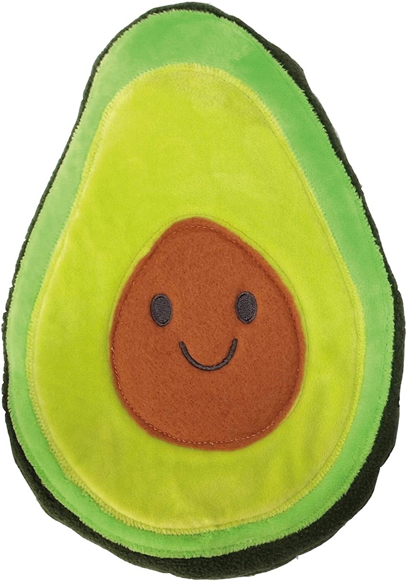 felt pillow that looks like an avocado with a smiley face on pit