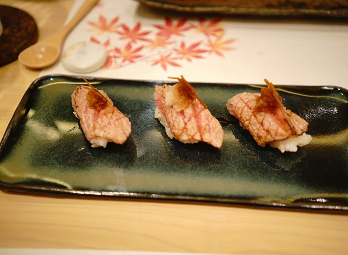 three pieces of sushi from kabuto in las vegas