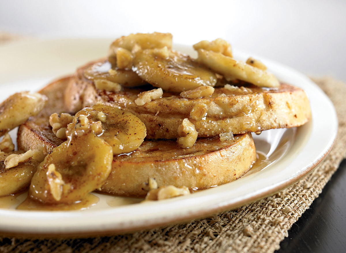 Vegetarian french toast with vanilla bourbon caramelized bananas