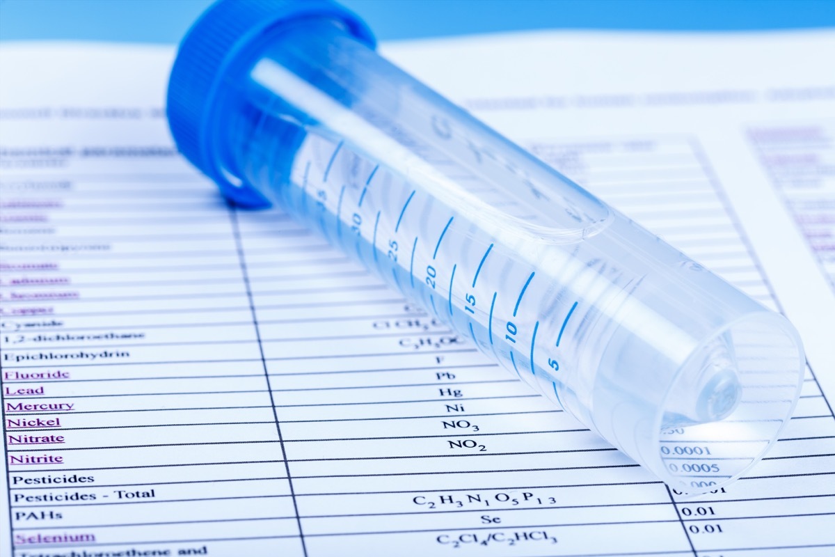 water in a test tube for checking the content of chemicals