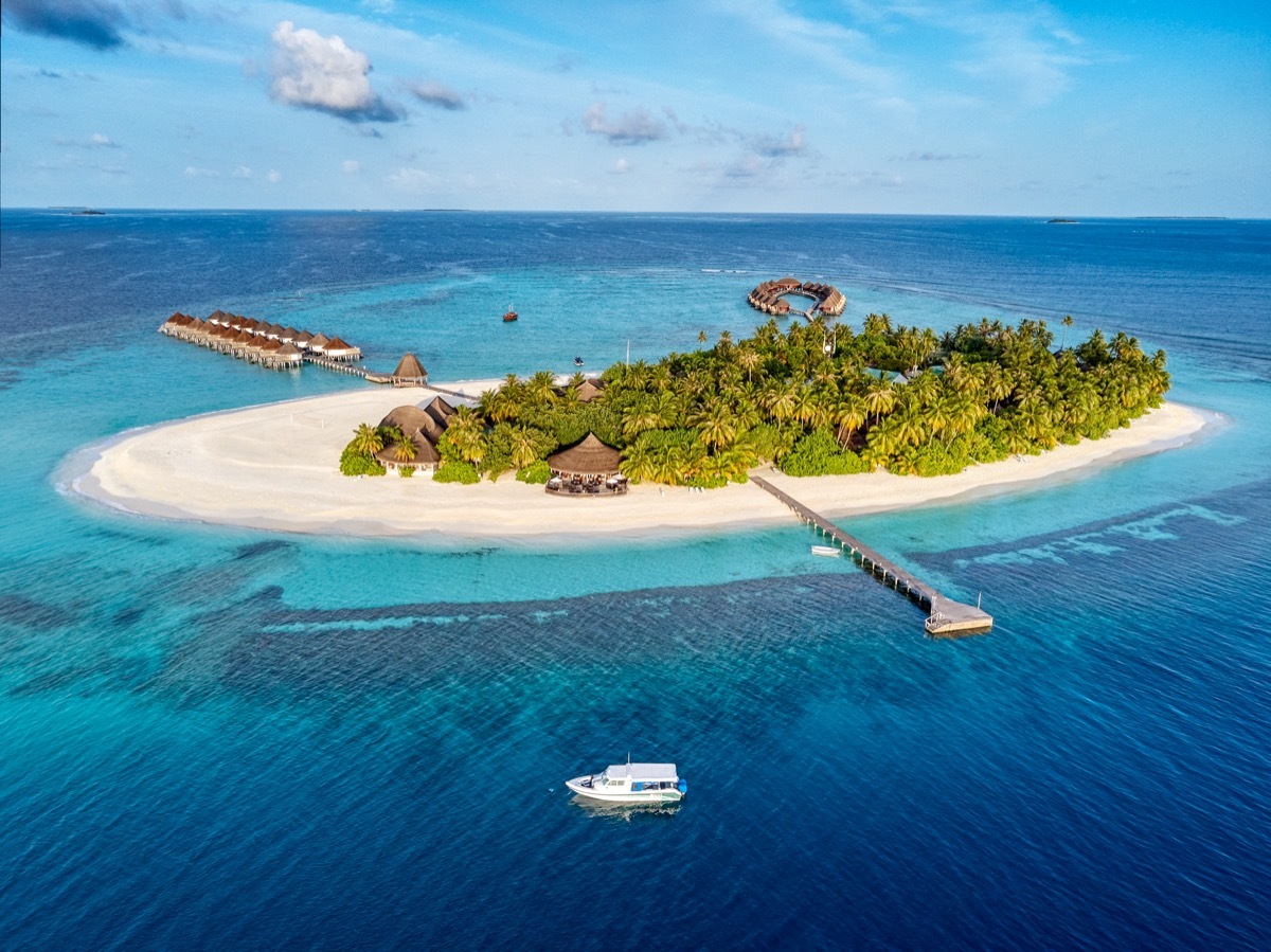 aerial view of a maldivian island resort