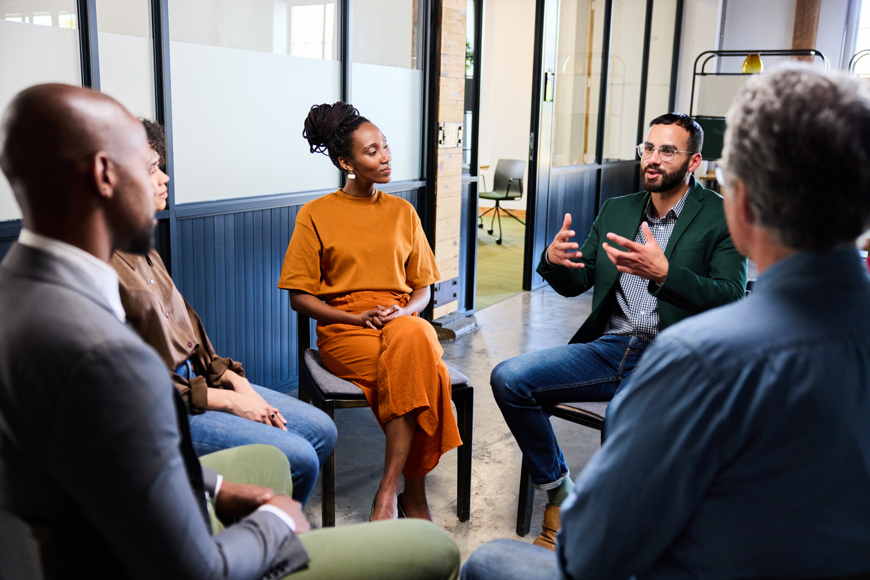 A focus group meeting taking place in a room