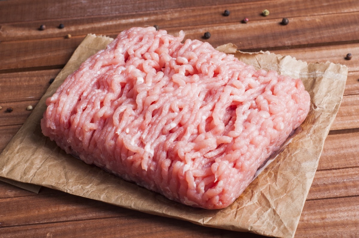 ground turkey on wooden table