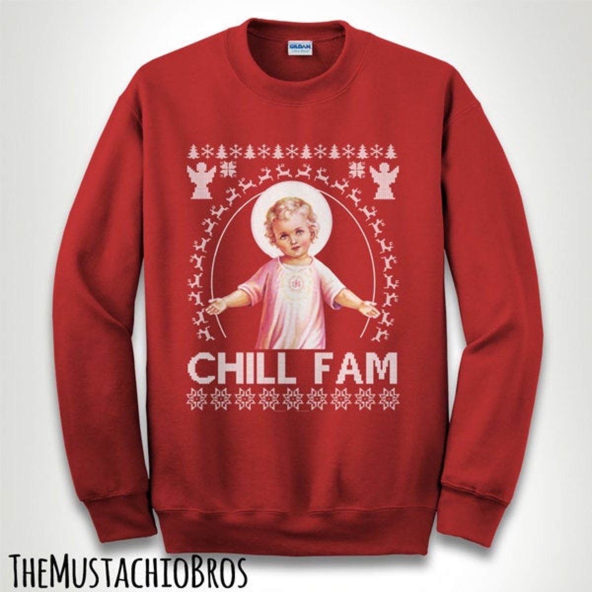 red sweater with cherub and 