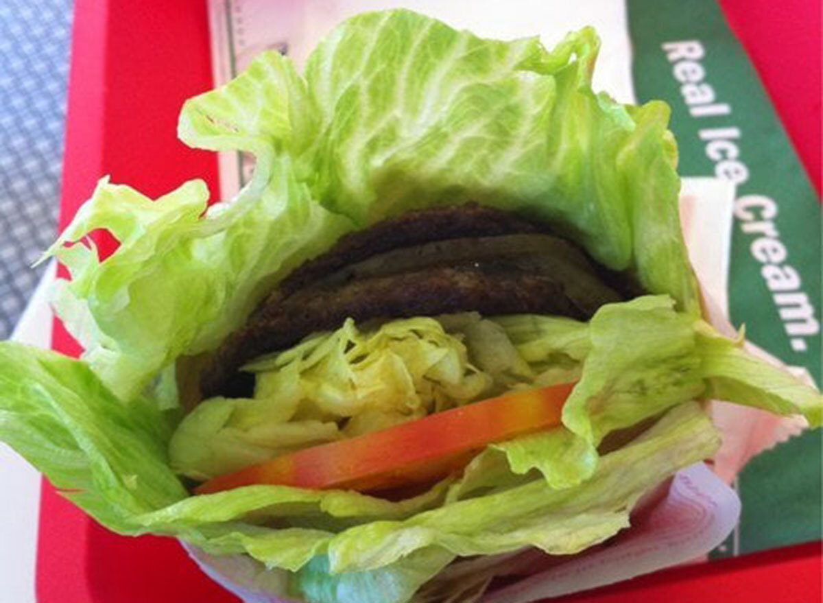 In-n-out double meat protein style on a tray