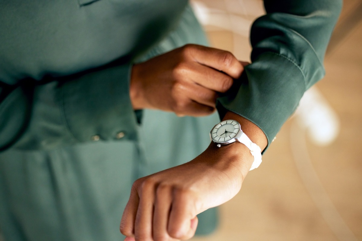 Shot of an unrecognizable businessperson checking the time at work