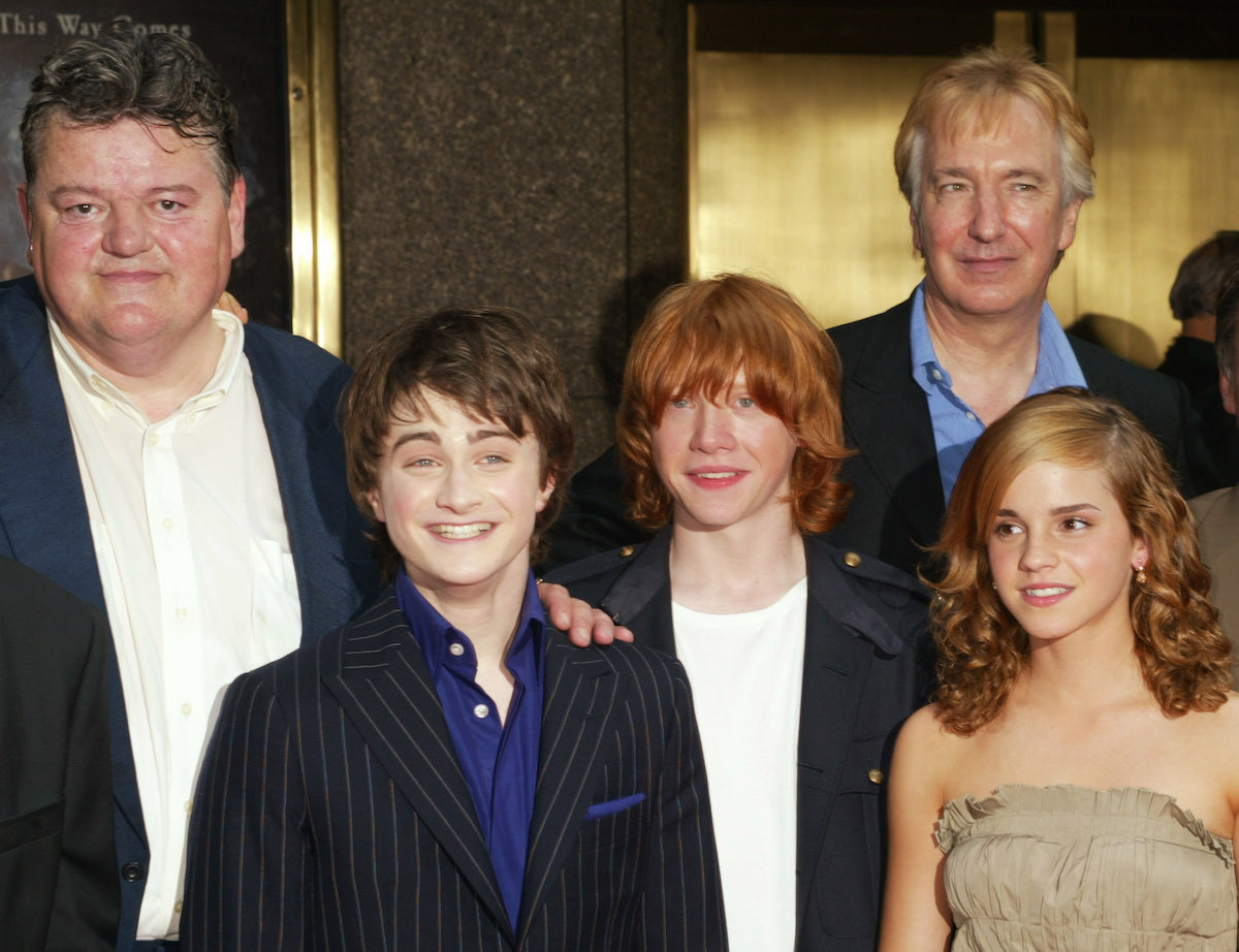 Robbie Coltrane, Daniel Radcliffe, Rupert Grint, Alan Rickman, and Emma Watson at the premiere of 