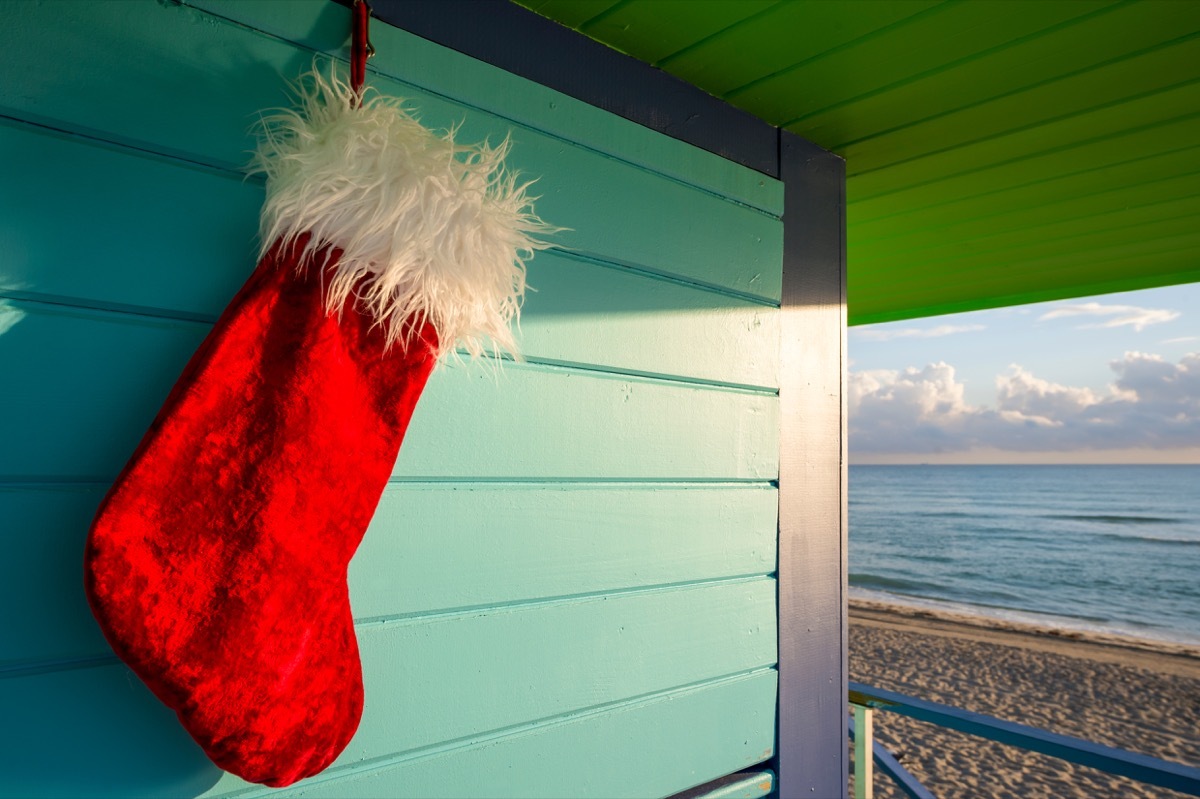 A Christmas stocking hanging in Florida in the winter