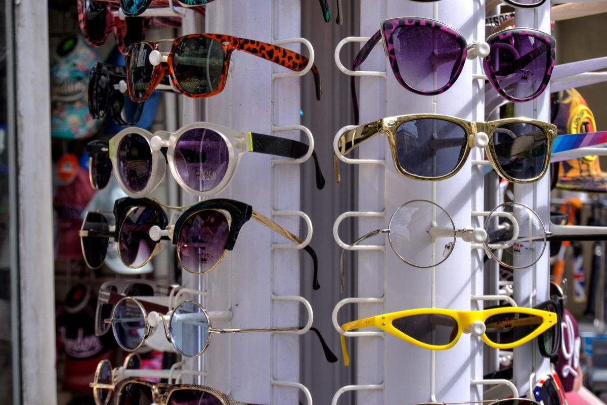 A display of cheap sunglasses