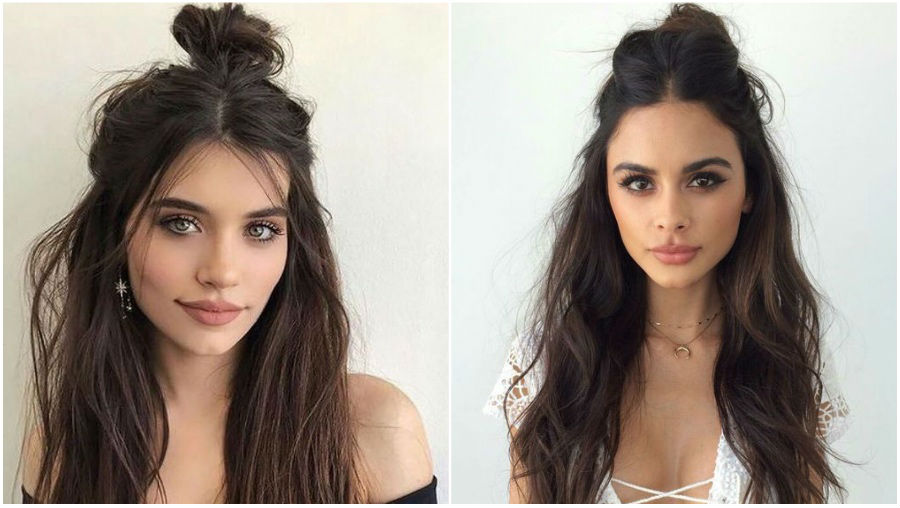 Messy Half-Up Bun | 12 Pretty Long Hairstyles for Fall 2019 | Her Beauty