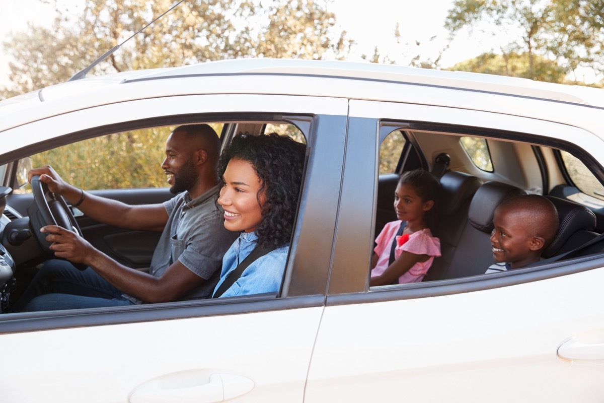 Family driving in car